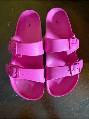Bright Pink Double-Buckle Slide Sandals